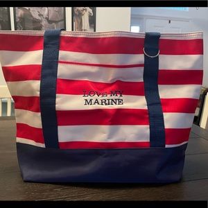 Initials Inc striped tote with personalization